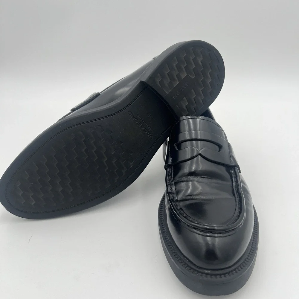 Vagabond Alex W Penny Loafers Black Polished Leather Women's Size 8.5 Slip On